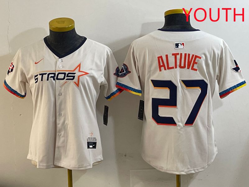 Youth Houston Astros #27 Altuve Cream Fourth generation Joint Name Nike 2025 MLB Jersey style 2